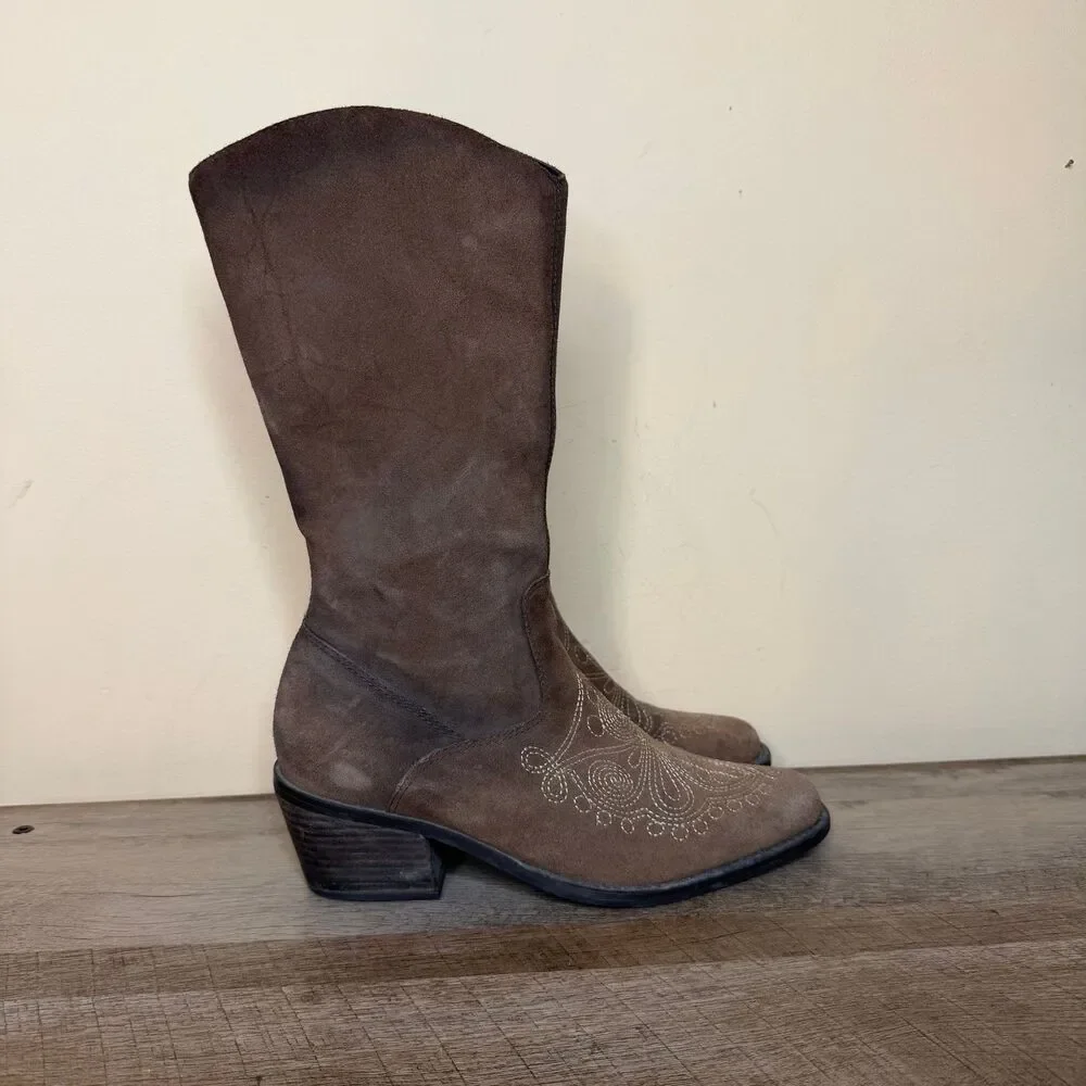 Dr. Scholl's Lasso western boots brown suede embroidered stitching 8.5 shoes - Picture 7 of 8
